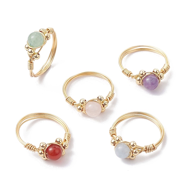 PandaHall Copper Wire Wrapped Natural Gemstone Finger Ring for Women, Golden, 1.5~8mm, Inner Diameter: 18mm Mixed Stone
PandaHall Copper Wire Wrapped Natural Gemstone Finger Ring for Women, Golden, 1.5~8mm, Inner Diameter: 18mm Mixed Stone