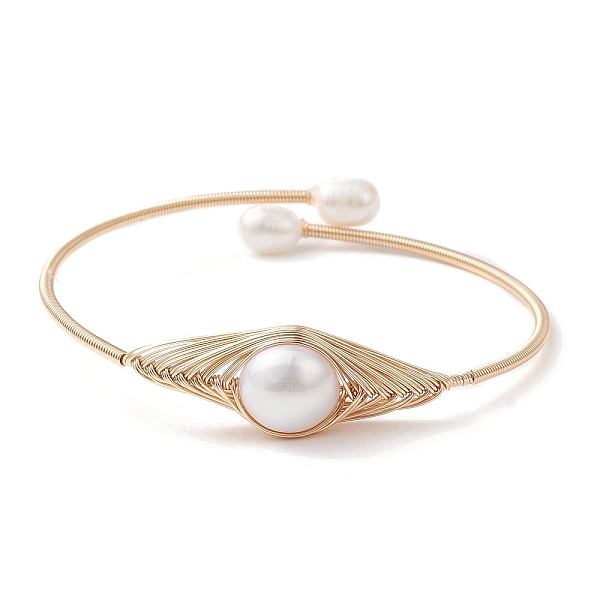 PandaHall Natural Pearl Beaded Cuff Bangles, Golden Copper Wire Wrapped Bangle, Potato, Inner Diameter: 2-1/4 inch(5.6cm) Pearl Potato
PandaHall Natural Pearl Beaded Cuff Bangles, Golden Copper Wire Wrapped Bangle, Potato, Inner Diameter: 2-1/4 inch(5.6cm) Pearl Potato