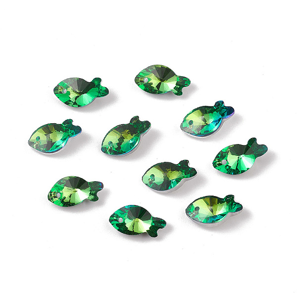 PandaHall Electroplate Transparent Glass Pendants, Back Plated, Faceted, Fish Charms, Green, 17x9x5.5~6mm, Hole: 1.2mm Glass Fish Green
PandaHall Electroplate Transparent Glass Pendants, Back Plated, Faceted, Fish Charms, Green, 17x9x5.5~6mm, Hole: 1.2mm Glass Fish Green