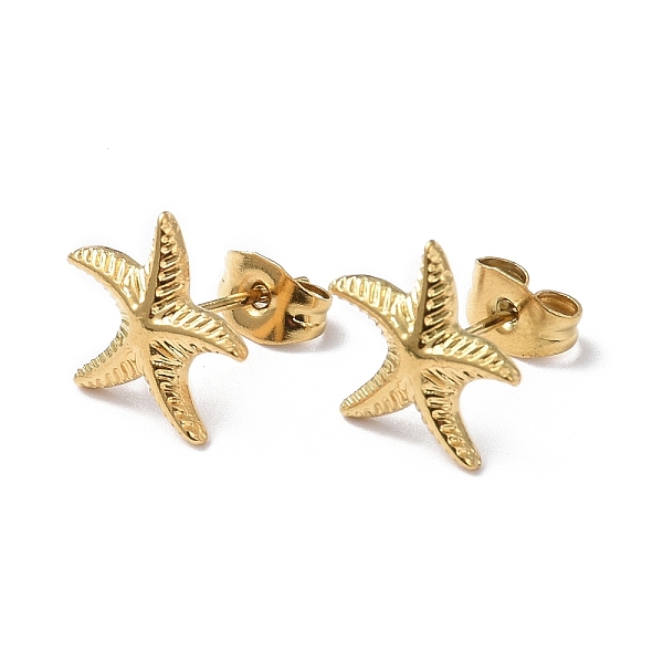 PandaHall Ion Plating(IP) 304 Stainless Steel Starfish Stud Earrings for Women, Golden, 12x11.5mm, Pin: 0.8mm 304 Stainless Steel Starfish
PandaHall Ion Plating(IP) 304 Stainless Steel Starfish Stud Earrings for Women, Golden, 12x11.5mm, Pin: 0.8mm 304 Stainless Steel Starfish