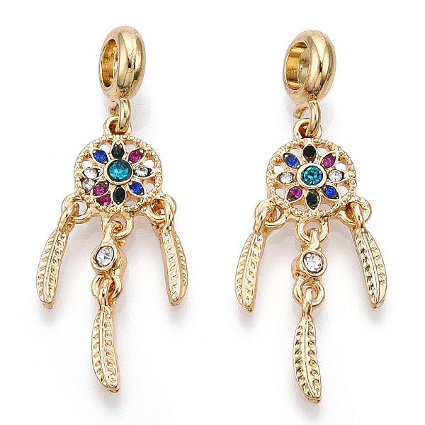 PandaHall Alloy European Dangle Charms, with Rhinestone, Large Hole Pendants, Woven Net/Web with Feather, Platinum, Golden, 44mm, Hole: 4mm..., Multicolor
PandaHall Alloy European Dangle Charms, with Rhinestone, Large Hole Pendants, Woven Net/Web with Feather, Platinum, Golden, 44mm, Hole: 4mm..., Multicolor