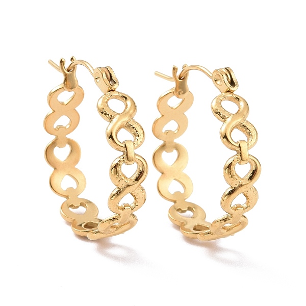 PandaHall Ion Plating(IP) 304 Stainless Steel Infinity Hoop Earrings for Women, Golden, 22x20x5mm, Pin: 0.8mm 304 Stainless Steel Infinity
PandaHall Ion Plating(IP) 304 Stainless Steel Infinity Hoop Earrings for Women, Golden, 22x20x5mm, Pin: 0.8mm 304 Stainless Steel Infinity