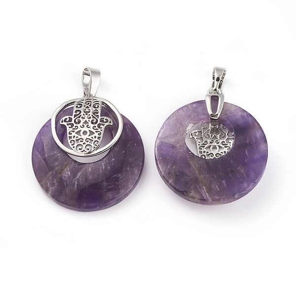 PandaHall Natural Amethyst Pendants, with Platinum Tone Brass Findings, Flat Round with Hamsa Hand/Hand of Fatima/Hand of Miriam...
PandaHall Natural Amethyst Pendants, with Platinum Tone Brass Findings, Flat Round with Hamsa Hand/Hand of Fatima/Hand of Miriam...