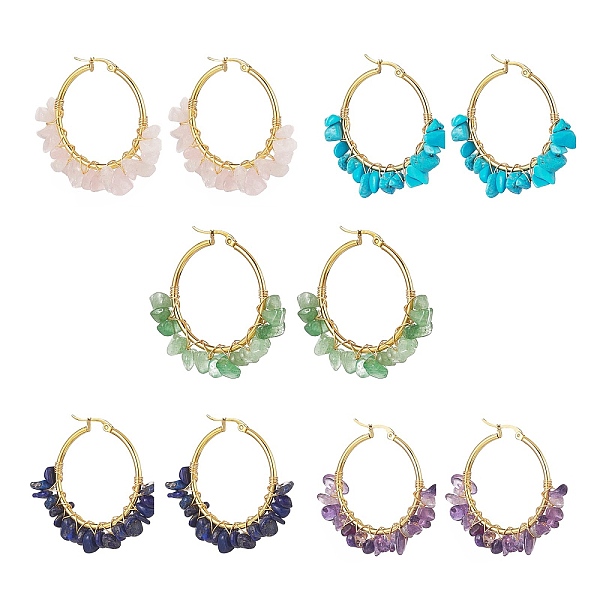 PandaHall Gemstone Chips Beaded Hoop Earrings, Golden 304 Stainless Steel Wire Wrap Jewelry for Women, 46x42x2~7mm, Pin: 16x0.8~1mm Mixed...
PandaHall Gemstone Chips Beaded Hoop Earrings, Golden 304 Stainless Steel Wire Wrap Jewelry for Women, 46x42x2~7mm, Pin: 16x0.8~1mm Mixed...