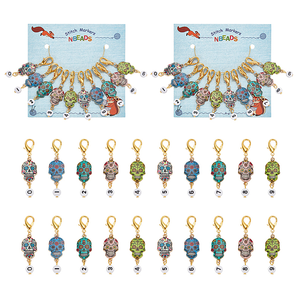 PandaHall Alloy Enamel & Acrylic Pendant Locking Stitch Markers, Zinc Alloy Lobster Claw Clasps Stitch Marker, Sugar Skull with Number..., Multicolor
PandaHall Alloy Enamel & Acrylic Pendant Locking Stitch Markers, Zinc Alloy Lobster Claw Clasps Stitch Marker, Sugar Skull with Number..., Multicolor