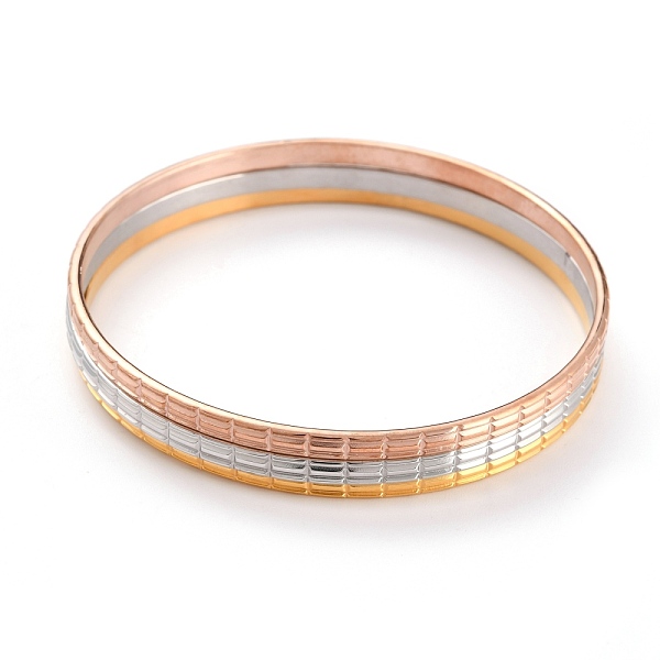 PandaHall 3Pcs 3 Colors Women's Simple Fashion 304 Stainless Steel Stackable Buddhist Bangles, Textured, Mixed Color, Inner Diameter: 2-5/8...
PandaHall 3Pcs 3 Colors Women's Simple Fashion 304 Stainless Steel Stackable Buddhist Bangles, Textured, Mixed Color, Inner Diameter: 2-5/8...