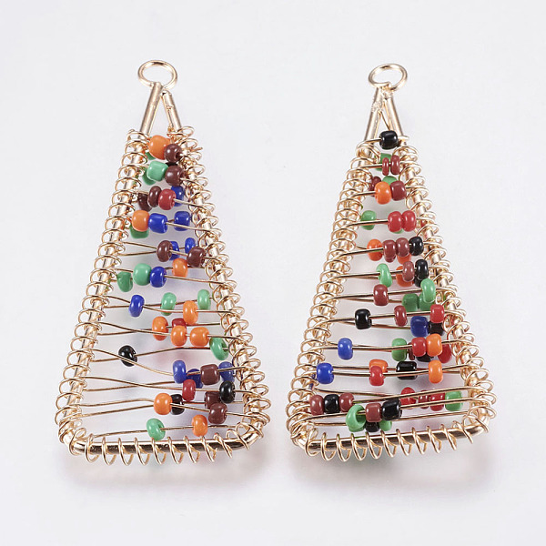 PandaHall Iron Big Pendants, with Seed Beads, Triangle, Colorful, Light Gold, 60~61x25x5mm, Hole: 3.5mm Iron+Glass Triangle
PandaHall Iron Big Pendants, with Seed Beads, Triangle, Colorful, Light Gold, 60~61x25x5mm, Hole: 3.5mm Iron+Glass Triangle