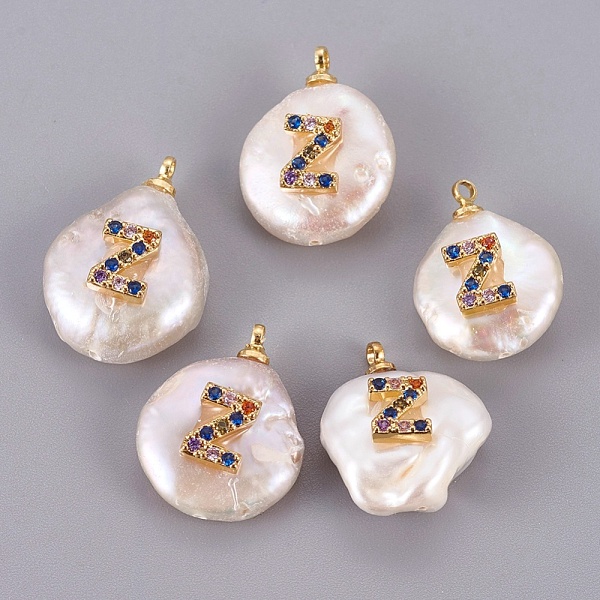 PandaHall Natural Cultured Freshwater Pearl Pendants, with Brass Cubic Zirconia Cabochons, Long-Lasting Plated, Nuggets with Letter...
PandaHall Natural Cultured Freshwater Pearl Pendants, with Brass Cubic Zirconia Cabochons, Long-Lasting Plated, Nuggets with Letter...