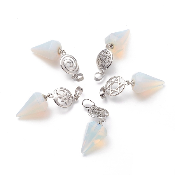 PandaHall Opalite Pendants, with Platinum Brass Snap on Bails, Votex/Om Symbol/Tree of Life/Flower of Life/Star of David, Cone Pendulum...
PandaHall Opalite Pendants, with Platinum Brass Snap on Bails, Votex/Om Symbol/Tree of Life/Flower of Life/Star of David, Cone Pendulum...