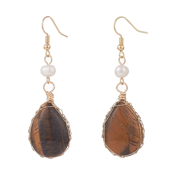 PandaHall Natural Tiger Eye Teardrop Dangle Earrings with Natural Pearl, Brass Wire Wrap Drop Earrings for Women, Golden, 62mm, Pin: 0.6mm...
PandaHall Natural Tiger Eye Teardrop Dangle Earrings with Natural Pearl, Brass Wire Wrap Drop Earrings for Women, Golden, 62mm, Pin: 0.6mm...