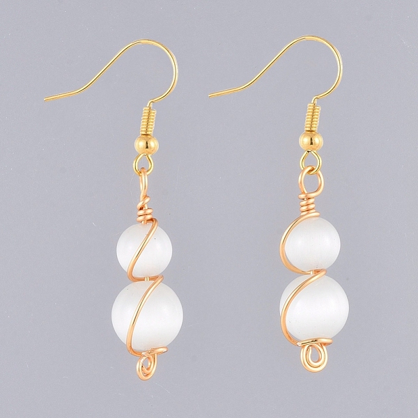 PandaHall Brass Dangle Earrings, with Cat Eye Beads, Round, White, 45mm, pin: 0.6mm Cat Eye White
PandaHall Brass Dangle Earrings, with Cat Eye Beads, Round, White, 45mm, pin: 0.6mm Cat Eye White