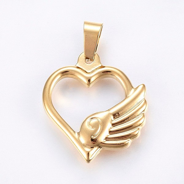 PandaHall 304 Stainless Steel Pendants, Heart with Wing, Golden, 24x21.5x4mm, Hole: 7x4mm 304 Stainless Steel Heart
PandaHall 304 Stainless Steel Pendants, Heart with Wing, Golden, 24x21.5x4mm, Hole: 7x4mm 304 Stainless Steel Heart