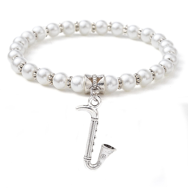 PandaHall Glass Pearl Beaded Stretch Bracelets, with Alloy Charms, Musical Instruments, Inner Diameter: 2-1/2 inch(6.2cm), Pendant: 27x17mm...
PandaHall Glass Pearl Beaded Stretch Bracelets, with Alloy Charms, Musical Instruments, Inner Diameter: 2-1/2 inch(6.2cm), Pendant: 27x17mm...