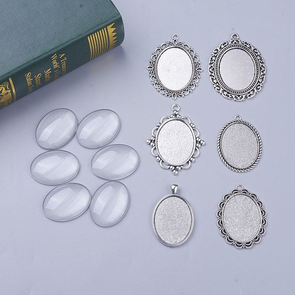 PandaHall DIY Pendant Making, Tibetan Style Alloy Pendant Cabochon Settings and Oval Transparent Clear Glass Cabochons, Antique Silver, Oval...
PandaHall DIY Pendant Making, Tibetan Style Alloy Pendant Cabochon Settings and Oval Transparent Clear Glass Cabochons, Antique Silver, Oval...