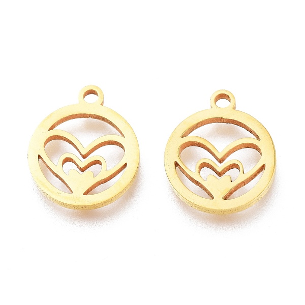 PandaHall Valentine's Day Ion Plating(IP) 201 Stainless Steel Charms, Laser Cut, Ring with Heart to Heart, Golden, 12x10x1mm, Hole: 1.2mm...
PandaHall Valentine's Day Ion Plating(IP) 201 Stainless Steel Charms, Laser Cut, Ring with Heart to Heart, Golden, 12x10x1mm, Hole: 1.2mm...