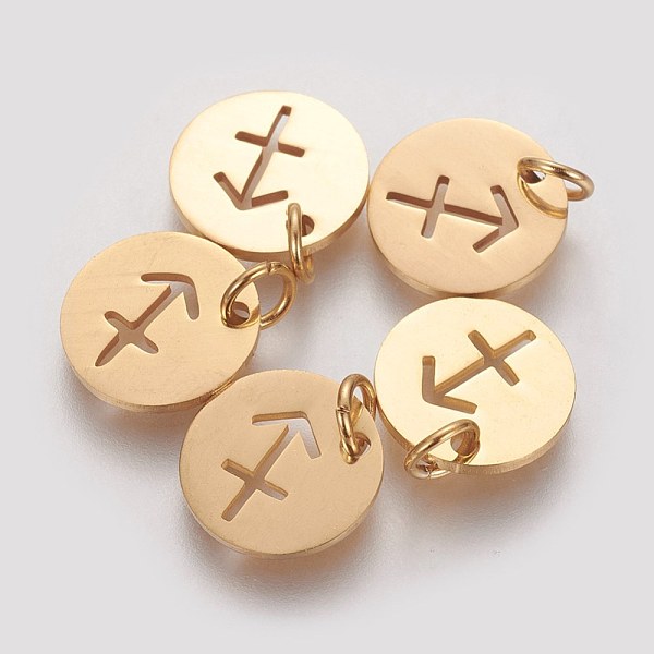 PandaHall 304 Stainless Steel Pendants, with Jump Ring, Laser Cut, Flat Round with Constellation/Zodiac Sign, Golden, Sagittarius, 12x1mm...
PandaHall 304 Stainless Steel Pendants, with Jump Ring, Laser Cut, Flat Round with Constellation/Zodiac Sign, Golden, Sagittarius, 12x1mm...
