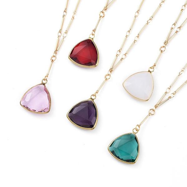 PandaHall Pendant Necklaces, with Golden Tone Brass Glass Triangle Pendants, Brass Rhinestone Pendants, Brass Bar Links and Lobster Claw..., Multicolor
PandaHall Pendant Necklaces, with Golden Tone Brass Glass Triangle Pendants, Brass Rhinestone Pendants, Brass Bar Links and Lobster Claw..., Multicolor