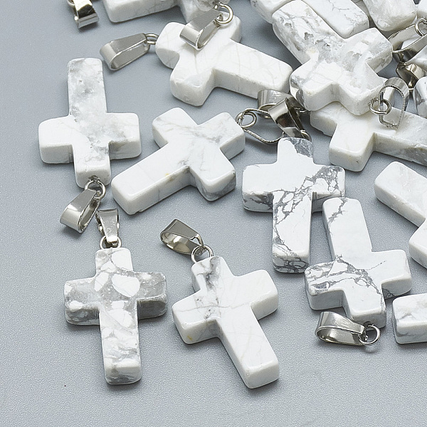 PandaHall Natural Howlite Pendants, with Stainless Steel Snap On Bails, Cross, 29~30x18~19x5~6mm, Hole: 6x4mm Howlite Cross
PandaHall Natural Howlite Pendants, with Stainless Steel Snap On Bails, Cross, 29~30x18~19x5~6mm, Hole: 6x4mm Howlite Cross