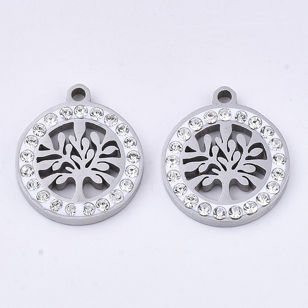 PandaHall 201 Stainless Steel Pendants, with Polymer Clay Crystal Rhinestone, Flat Round with Tree of Life, Stainless Steel Color, 17x15x2mm..., Clear
PandaHall 201 Stainless Steel Pendants, with Polymer Clay Crystal Rhinestone, Flat Round with Tree of Life, Stainless Steel Color, 17x15x2mm..., Clear