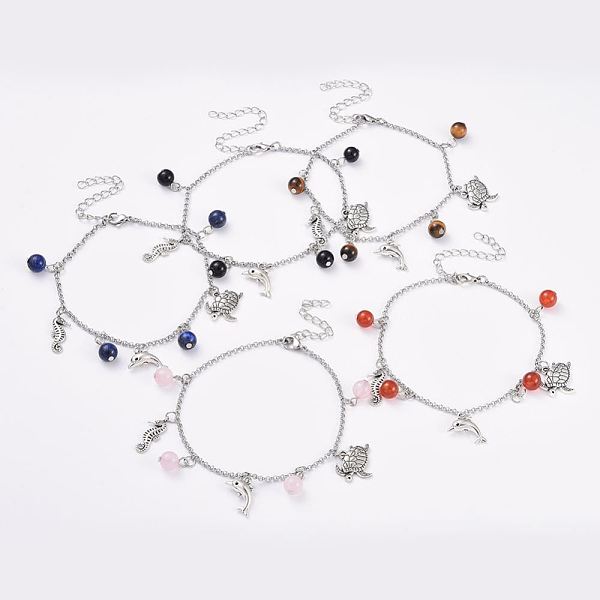 PandaHall Natural Gemstone Bracelets, with Tibetan Style Alloy Pendants, 304 Stainless Steel Rolo Chains and Lobster Claw Clasps, 9-1/2...
PandaHall Natural Gemstone Bracelets, with Tibetan Style Alloy Pendants, 304 Stainless Steel Rolo Chains and Lobster Claw Clasps, 9-1/2...