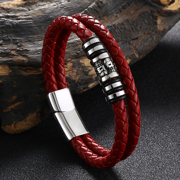 PandaHall Stainless Steel Skull Beaded Leather Double Layer Multi-strand Bracelet, Gothic Bracelet with Magnetic Clasp for Men, Red, 8-1/2...
PandaHall Stainless Steel Skull Beaded Leather Double Layer Multi-strand Bracelet, Gothic Bracelet with Magnetic Clasp for Men, Red, 8-1/2...