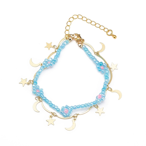 PandaHall Brass Moon and Star Charms & Seed Flower Double Layer Multi-strand Bracelet for Women, Pale Turquoise, 7-5/8 inch(19.5cm) Glass
PandaHall Brass Moon and Star Charms & Seed Flower Double Layer Multi-strand Bracelet for Women, Pale Turquoise, 7-5/8 inch(19.5cm) Glass
