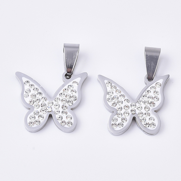 PandaHall 201 Stainless Steel Pendants, with Random Size Snap On Bails and Polymer Clay Crystal Rhinestones, Butterfly, Stainless Steel..., Clear
PandaHall 201 Stainless Steel Pendants, with Random Size Snap On Bails and Polymer Clay Crystal Rhinestones, Butterfly, Stainless Steel..., Clear