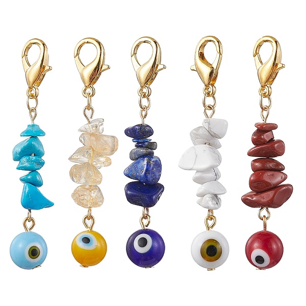 PandaHall Handmade Evil Eye Lampwork Pendant Decorations, with Gemstone Chip Beads and Zinc Alloy Lobster Claw Clasps, Mixed Color, 59mm..., Multicolor
PandaHall Handmade Evil Eye Lampwork Pendant Decorations, with Gemstone Chip Beads and Zinc Alloy Lobster Claw Clasps, Mixed Color, 59mm..., Multicolor