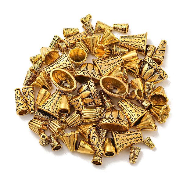 PandaHall 72pcs 10 style Tibetan Style Alloy Bead Cap & Cone, Antique Golden, 8~13x7~20x7~12mm, Hole: 1~2.5mm, 7pcs/style Alloy
PandaHall 72pcs 10 style Tibetan Style Alloy Bead Cap & Cone, Antique Golden, 8~13x7~20x7~12mm, Hole: 1~2.5mm, 7pcs/style Alloy