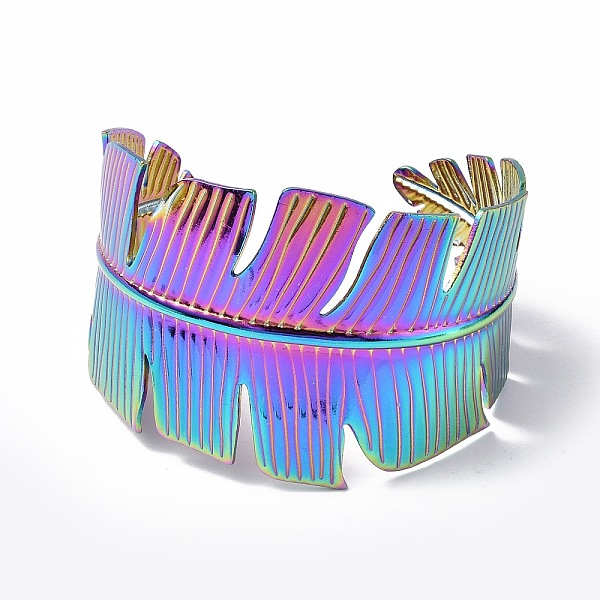 PandaHall Ion Plating(IP) 304 Stainless Steel Feather Open Cuff Bangle for Women, Rainbow Color, Inner Diameter: 2-1/8x2-3/8 inch...
PandaHall Ion Plating(IP) 304 Stainless Steel Feather Open Cuff Bangle for Women, Rainbow Color, Inner Diameter: 2-1/8x2-3/8 inch...
