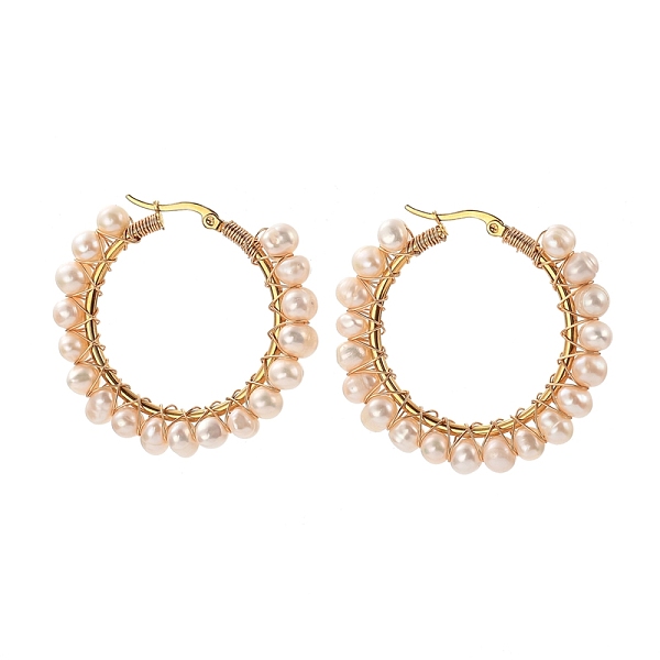 PandaHall 304 Stainless Steel Hoop Earrings, with Potato Natural Cultured Freshwater Pearls and Copper Wire, Ring Shape, Golden, 44x40mm..., White
PandaHall 304 Stainless Steel Hoop Earrings, with Potato Natural Cultured Freshwater Pearls and Copper Wire, Ring Shape, Golden, 44x40mm..., White