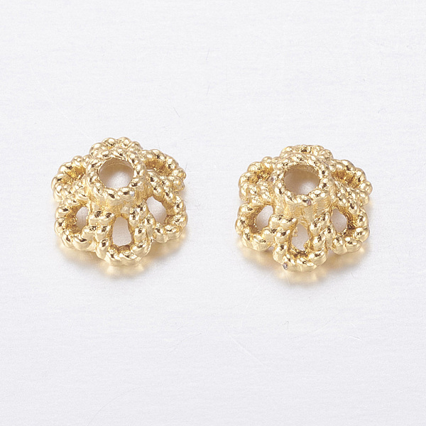 PandaHall Brass Bead Caps, Long-Lasting Plated, 6-Petal, Golden, 6x3.5mm, Hole: 1.2mm Brass
PandaHall Brass Bead Caps, Long-Lasting Plated, 6-Petal, Golden, 6x3.5mm, Hole: 1.2mm Brass