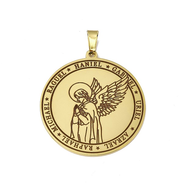 PandaHall 304 Stainless Steel Pendants, Flat Round with Angel Charm, Golden, 38x35x1.5mm, Hole: 7.5x4mm 304 Stainless Steel Flat Round
PandaHall 304 Stainless Steel Pendants, Flat Round with Angel Charm, Golden, 38x35x1.5mm, Hole: 7.5x4mm 304 Stainless Steel Flat Round