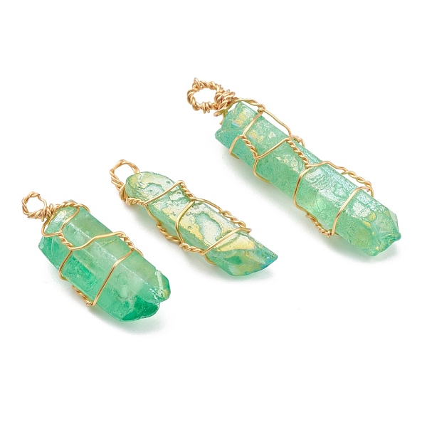 PandaHall Electroplated Natural Quartz Crystal Pendants, with Golden Copper Wire Findings Wrapped, Dyed, Nuggets, Spring Green...
PandaHall Electroplated Natural Quartz Crystal Pendants, with Golden Copper Wire Findings Wrapped, Dyed, Nuggets, Spring Green...