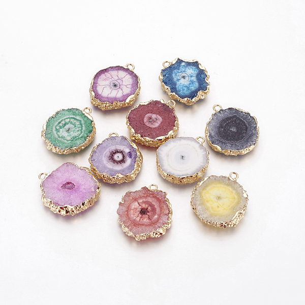 PandaHall Natural Dyed Quartz Pendants, Solar Quartz, with Golden Plated Edge Brass Findings, Flat Round, Mixed Color, 25~42x22~23x4~6mm..., Multicolor
PandaHall Natural Dyed Quartz Pendants, Solar Quartz, with Golden Plated Edge Brass Findings, Flat Round, Mixed Color, 25~42x22~23x4~6mm..., Multicolor