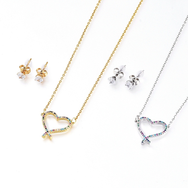 PandaHall Brass Cubic Zirconia Pendant Necklaces & Stud Earrings Jeweley Sets, with 304 Stainless Steel Cable Chains, Lobster Claw Clasps...
PandaHall Brass Cubic Zirconia Pendant Necklaces & Stud Earrings Jeweley Sets, with 304 Stainless Steel Cable Chains, Lobster Claw Clasps...