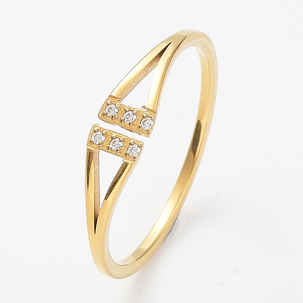 PandaHall Ion Plating(IP) 304 Stainless Steel Triangle Open Cuff Ring with Cubic Zirconia, Golden, US Size 7 3/4(17.9mm) Stainless..., Clear
PandaHall Ion Plating(IP) 304 Stainless Steel Triangle Open Cuff Ring with Cubic Zirconia, Golden, US Size 7 3/4(17.9mm) Stainless..., Clear