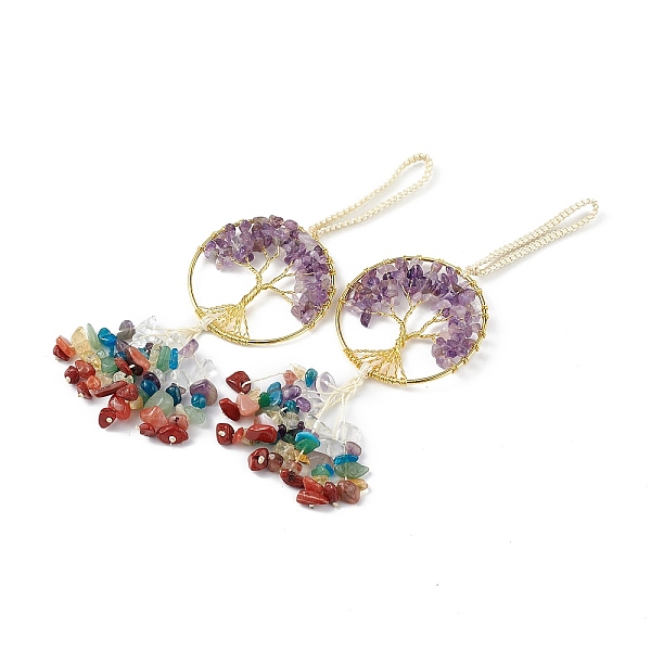 PandaHall Natural Amethyst Tree of Life with Mixed Gemstone Chips Tassel Big Pendant Decorations, with Golden Brass Wires Wrap Findings and...
PandaHall Natural Amethyst Tree of Life with Mixed Gemstone Chips Tassel Big Pendant Decorations, with Golden Brass Wires Wrap Findings and...