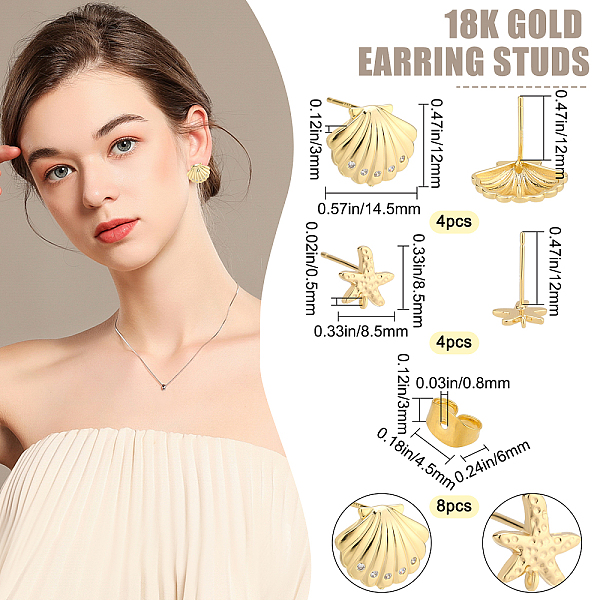 PandaHall Beebeecraft 1 Box 8Pcs 2 Style 18K Gold Plated Ear Stud Starfish 925 Sterling Silver Pins Shell Post Stud Earrings with Loop for...
PandaHall Beebeecraft 1 Box 8Pcs 2 Style 18K Gold Plated Ear Stud Starfish 925 Sterling Silver Pins Shell Post Stud Earrings with Loop for...