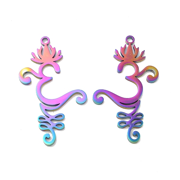 PandaHall Ion Plating(IP) 304 Stainless Steel Pendants, Ohm/Aum with Lotus Charm, Rainbow Color, 36x21x1.5mm, Hole: 1.8mm 304 Stainless...
PandaHall Ion Plating(IP) 304 Stainless Steel Pendants, Ohm/Aum with Lotus Charm, Rainbow Color, 36x21x1.5mm, Hole: 1.8mm 304 Stainless...