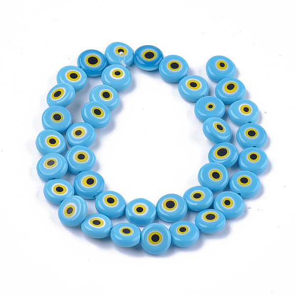 PandaHall Handmade Evil Eye Lampwork Beads Strands, Flat Round, Light Sky Blue, 9.5x3.5mm, Hole: 1.2mm, about 38pcs/strand, 14.1 inch~14.5...
PandaHall Handmade Evil Eye Lampwork Beads Strands, Flat Round, Light Sky Blue, 9.5x3.5mm, Hole: 1.2mm, about 38pcs/strand, 14.1 inch~14.5...