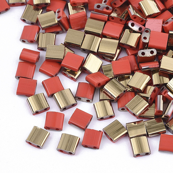 PandaHall 2-Hole Glass Seed Beads, Half Golden Plated Colours, Square, Red, 5x4.5~5.5x2~2.5mm, Hole: 0.5~0.8mm, about 118pcs/10g Glass...
PandaHall 2-Hole Glass Seed Beads, Half Golden Plated Colours, Square, Red, 5x4.5~5.5x2~2.5mm, Hole: 0.5~0.8mm, about 118pcs/10g Glass...