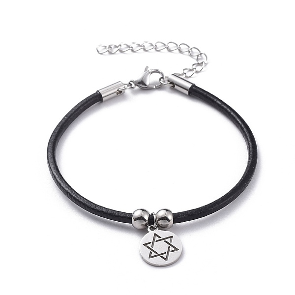 PandaHall Unisex Charm Bracelets, with Cowhide Leather Cord and 304 Stainless Steel Findings, for Jewish, Flat Round with Star of David...
PandaHall Unisex Charm Bracelets, with Cowhide Leather Cord and 304 Stainless Steel Findings, for Jewish, Flat Round with Star of David...