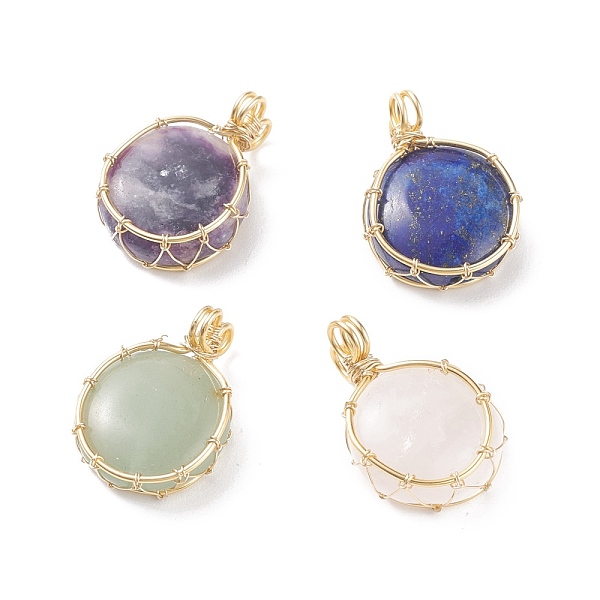PandaHall Natural Gemstone Copper Wire Wrapped Pendants, Real 18K Gold Plated, Flat Round, 28x20x8mm, Hole: 3mm Mixed Stone Flat Round
PandaHall Natural Gemstone Copper Wire Wrapped Pendants, Real 18K Gold Plated, Flat Round, 28x20x8mm, Hole: 3mm Mixed Stone Flat Round