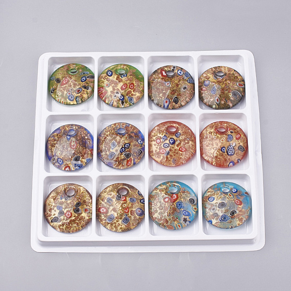 PandaHall Handmade Gold Sand Lampwork Pendants, Inside Millefiori Glass, Flat Round, Mixed Color, 45x11mm, Hole: 7mm, Box Size..., Multicolor
PandaHall Handmade Gold Sand Lampwork Pendants, Inside Millefiori Glass, Flat Round, Mixed Color, 45x11mm, Hole: 7mm, Box Size..., Multicolor
