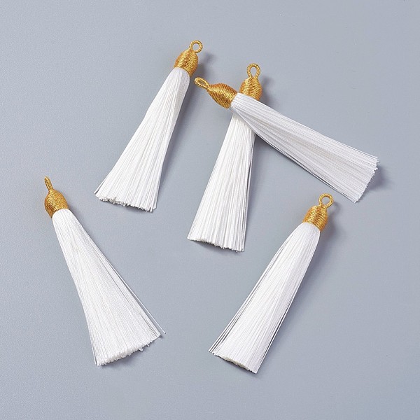 PandaHall Nylon Tassel Big Pendants, with Iron Findings, Golden, White, 86x9.5mm, Hole: 3x5mm Nylon White
PandaHall Nylon Tassel Big Pendants, with Iron Findings, Golden, White, 86x9.5mm, Hole: 3x5mm Nylon White