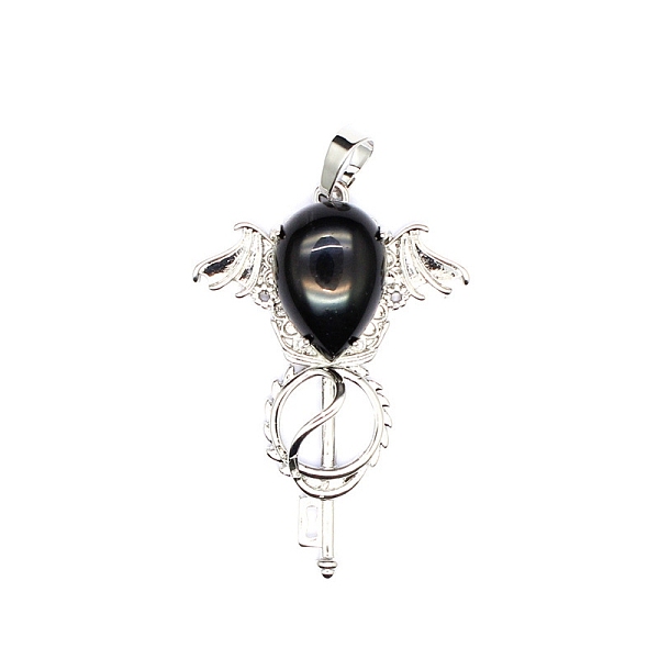 PandaHall Natural Obsidian Teardrop Pendants, Platinum Tone Brass Key Scepter Wing Charms, 45x35x9mm Obsidian Key
PandaHall Natural Obsidian Teardrop Pendants, Platinum Tone Brass Key Scepter Wing Charms, 45x35x9mm Obsidian Key