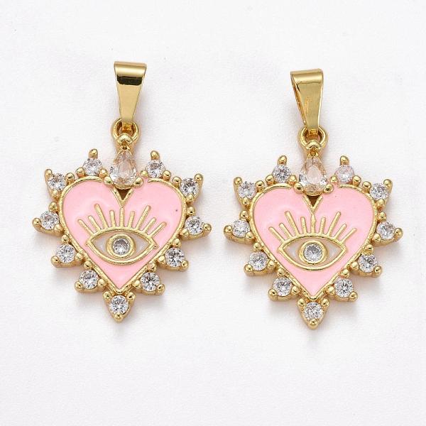 PandaHall Brass Clear Cubic Zirconia Pendants, with Enamel, Long-Lasting Plated, Real 18K Gold Plated, Heart and Eye, Pink, 23x19x3mm, Hole...
PandaHall Brass Clear Cubic Zirconia Pendants, with Enamel, Long-Lasting Plated, Real 18K Gold Plated, Heart and Eye, Pink, 23x19x3mm, Hole...