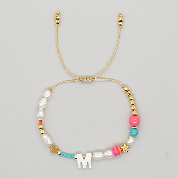 PandaHall Initial Letter Natural Pearl Braided Bead Bracelet, Adjustable Bracelet, Letter M, 11 inch(28cm) Pearl Letter M
PandaHall Initial Letter Natural Pearl Braided Bead Bracelet, Adjustable Bracelet, Letter M, 11 inch(28cm) Pearl Letter M