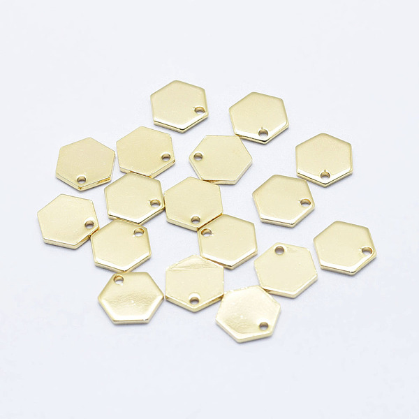 PandaHall Brass Charms, Long-Lasting Plated, Real 18K Gold Plated, Nickel Free, Hexagon, 9x8x0.8mm, Hole: 1mm Brass Hexagon
PandaHall Brass Charms, Long-Lasting Plated, Real 18K Gold Plated, Nickel Free, Hexagon, 9x8x0.8mm, Hole: 1mm Brass Hexagon